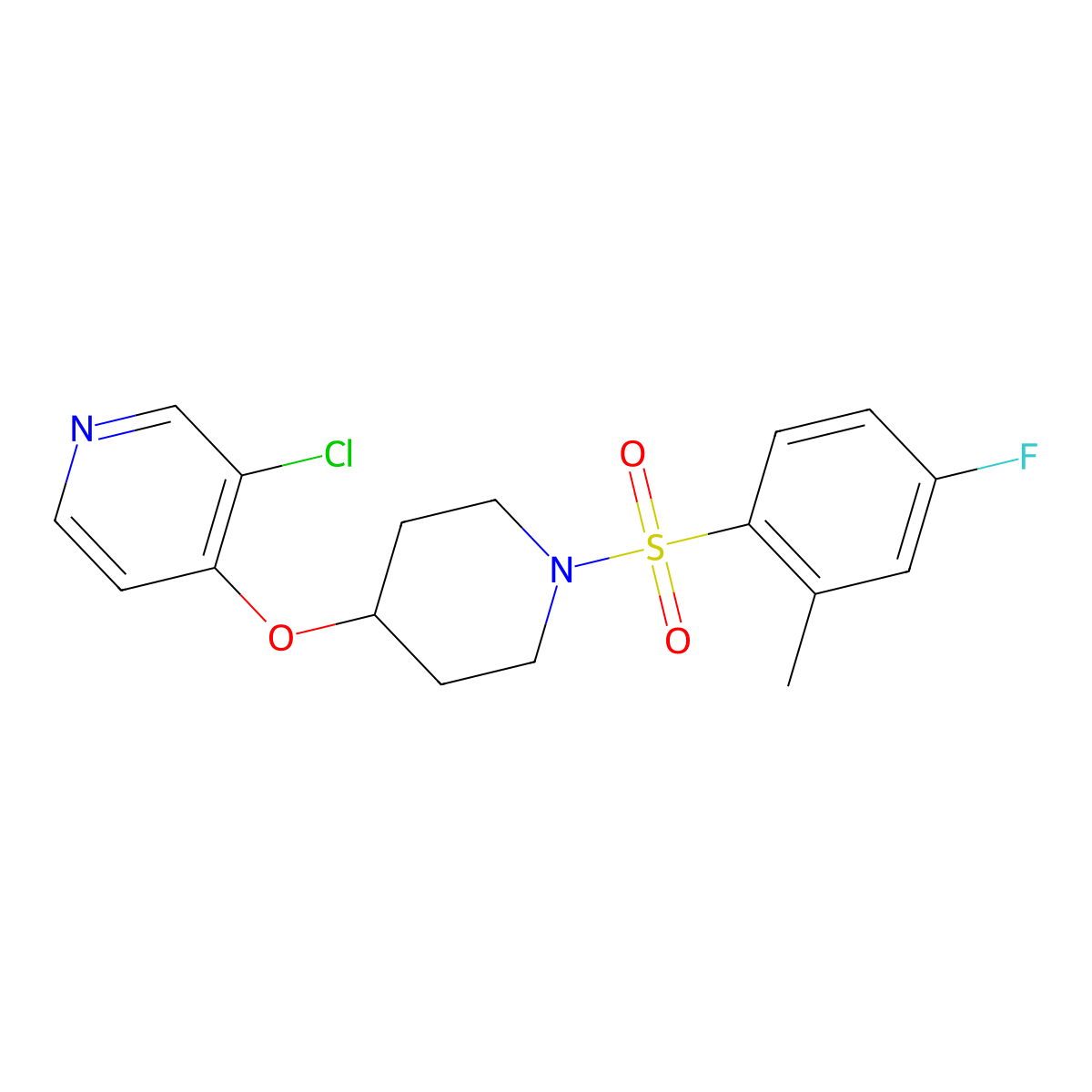 3-Chloro-4-((1-((4-fluoro-2-methylphenyl)sulfonyl)piperidin-4-yl)oxy)pyridine molecular structure, CAS 2034331-14-9