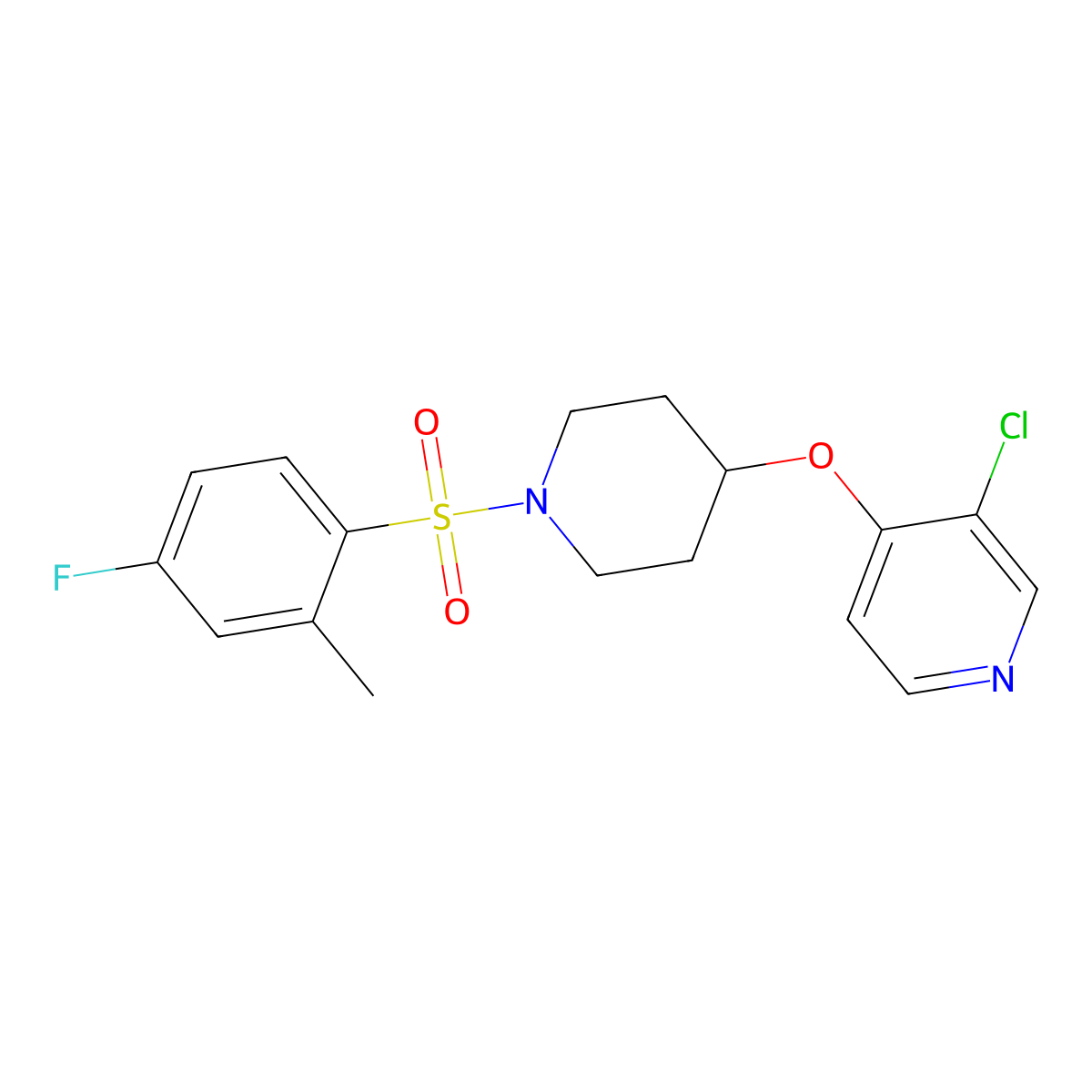 3-Chloro-4-((1-((4-fluoro-2-methylphenyl)sulfonyl)piperidin-4-yl)oxy)pyridine molecular structure, CAS 2034331-14-9