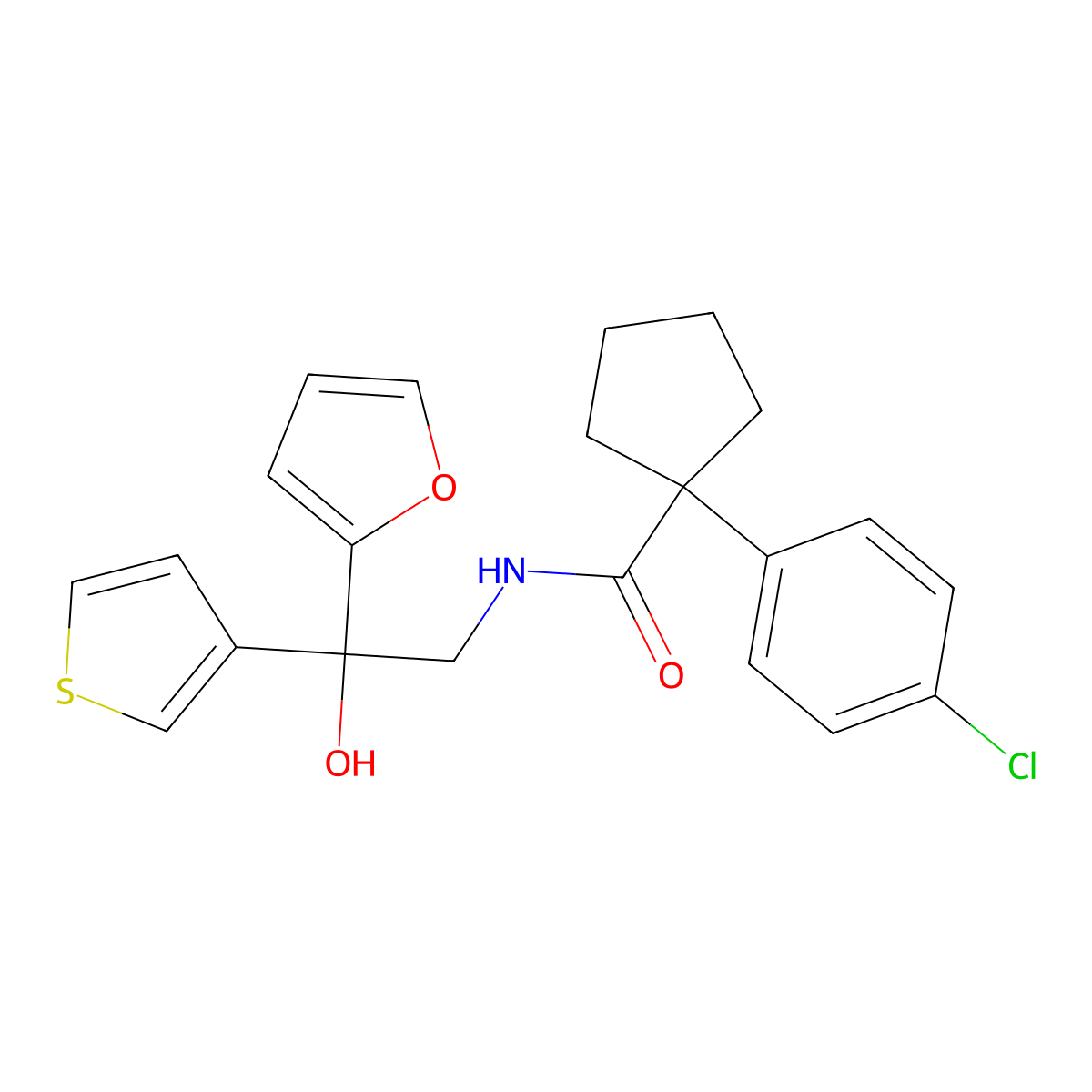 1-(4-chlorophenyl)-N-(2-(furan-2-yl)-2-hydroxy-2-(thiophen-3-yl)ethyl)cyclopentanecarboxamide molecular structure, CAS 2034331-15-0