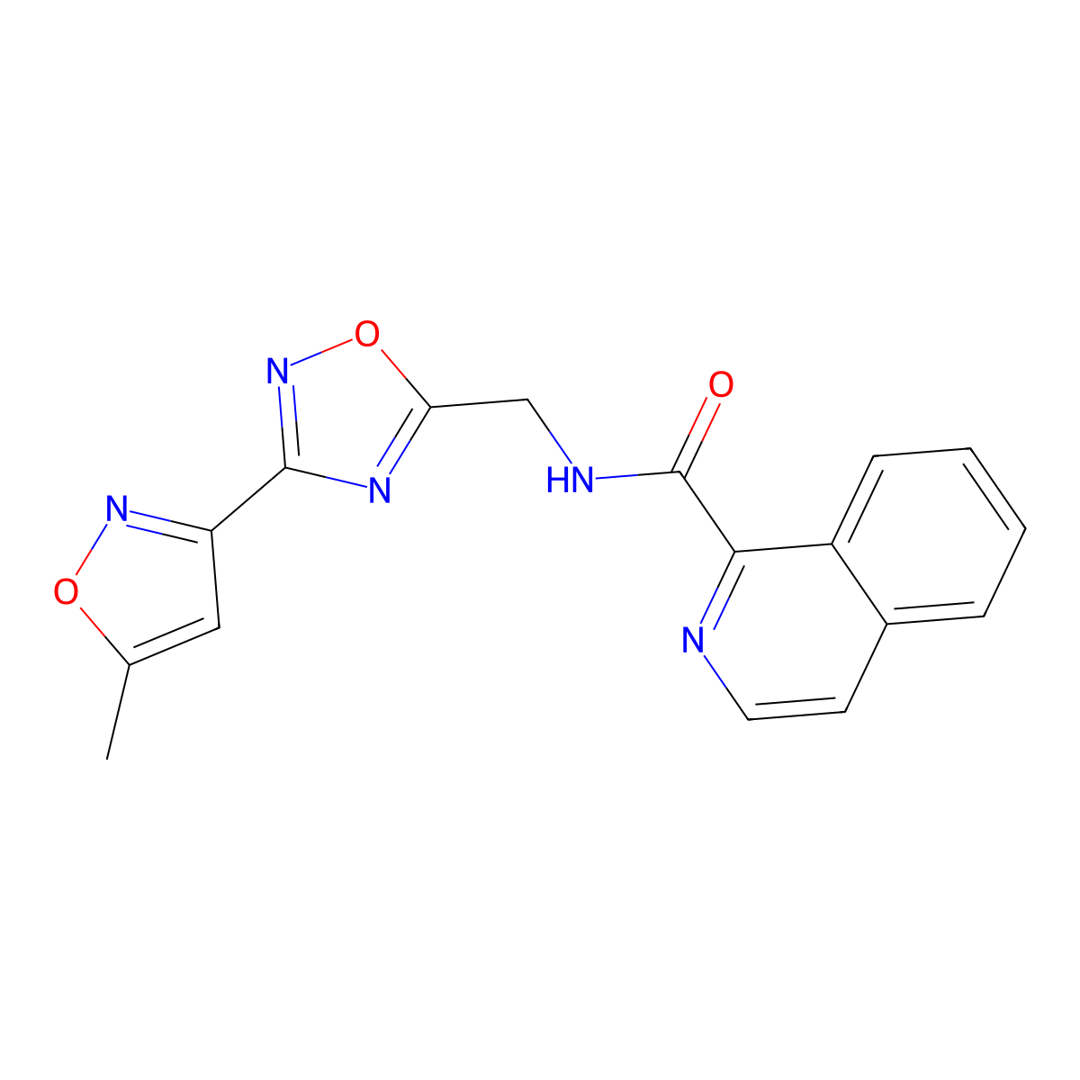 N-((3-(5-methylisoxazol-3-yl)-1,2,4-oxadiazol-5-yl)methyl)isoquinoline-1-carboxamide molecular structure, CAS 2034331-16-1