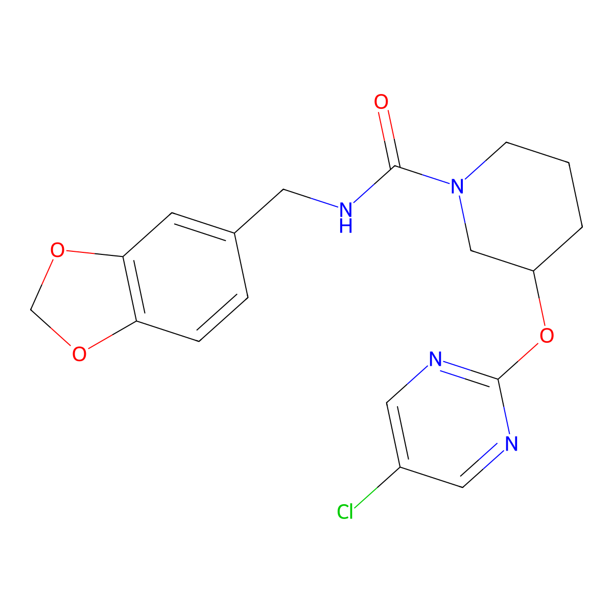 N-(benzo[d][1,3]dioxol-5-ylmethyl)-3-((5-chloropyrimidin-2-yl)oxy)piperidine-1-carboxamide molecular structure, CAS 2034331-20-7