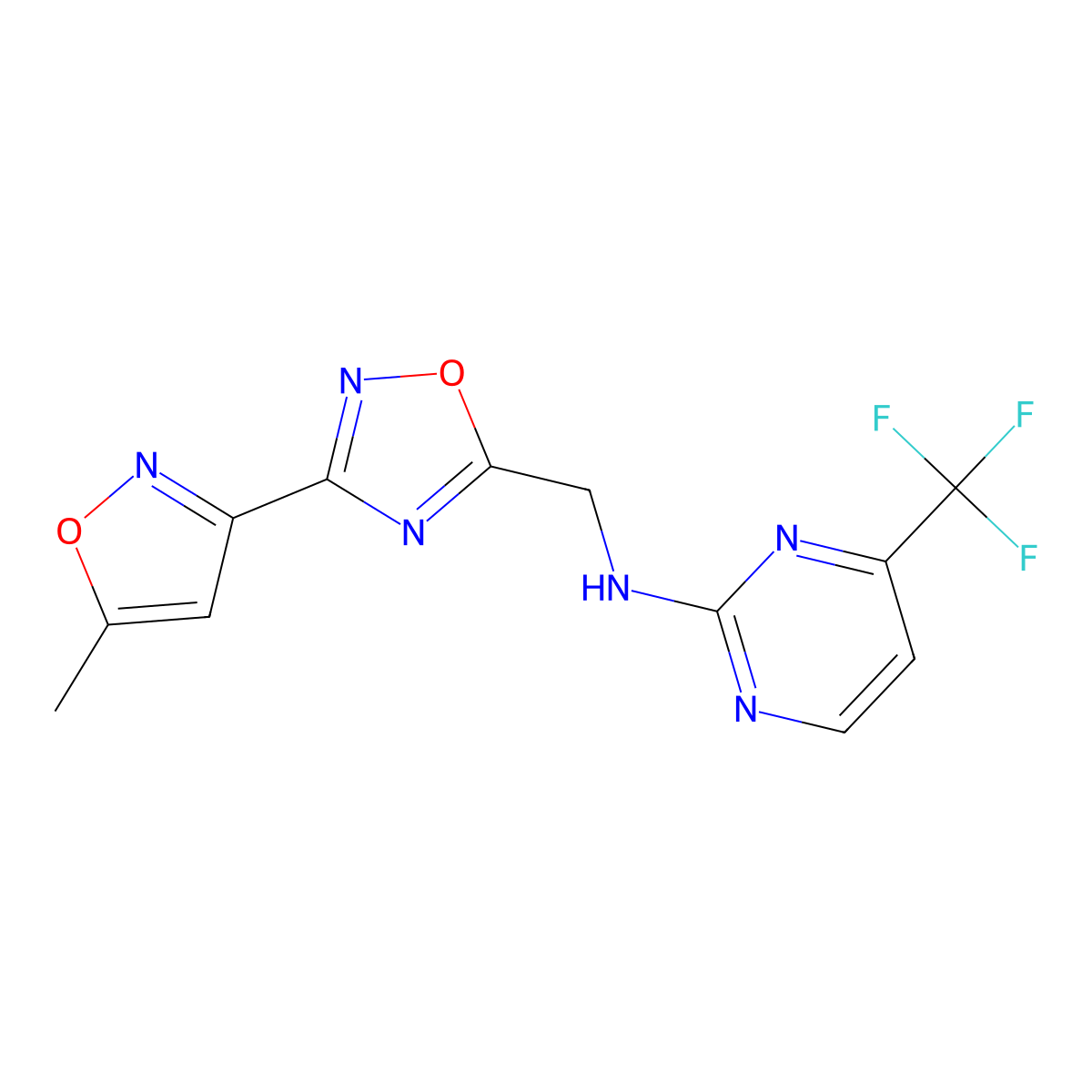 N-{[3-(5-methyl-1,2-oxazol-3-yl)-1,2,4-oxadiazol-5-yl]methyl}-4-(trifluoromethyl)pyrimidin-2-amine molecular structure, CAS 2034331-21-8