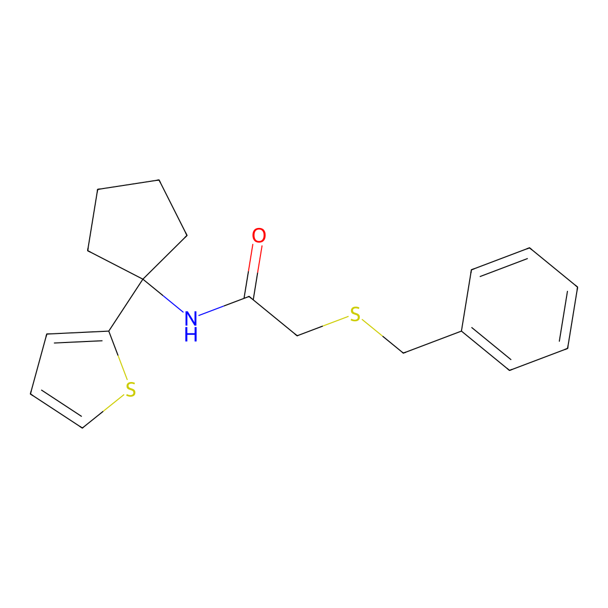 2-(benzylthio)-N-(1-(thiophen-2-yl)cyclopentyl)acetamide molecular structure, CAS 2034331-26-3