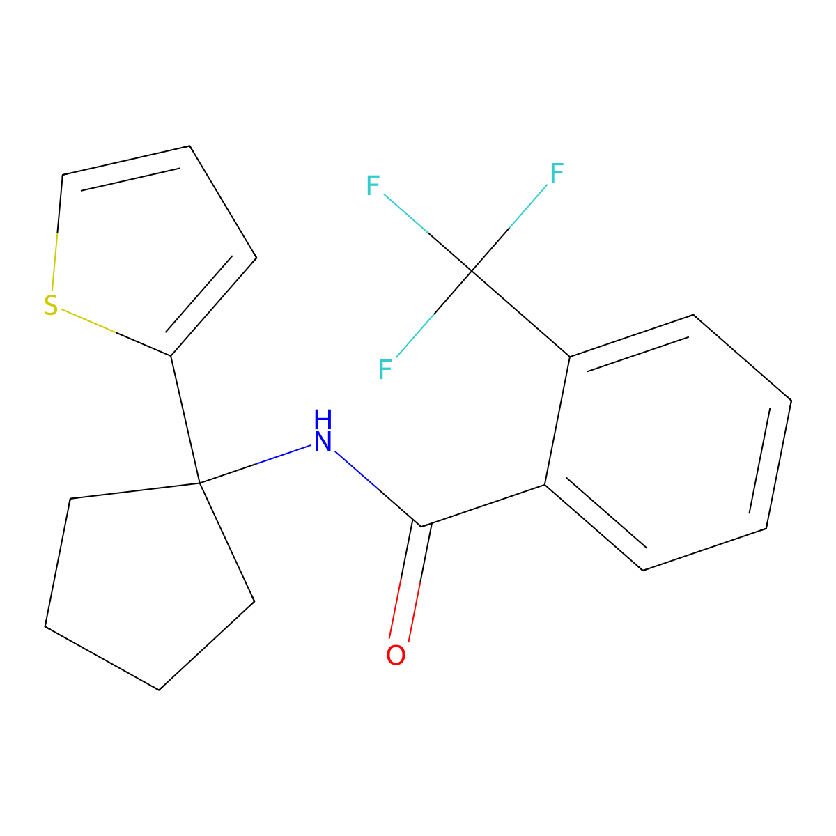 N-(1-(thiophen-2-yl)cyclopentyl)-2-(trifluoromethyl)benzamide molecular structure, CAS 2034331-34-3