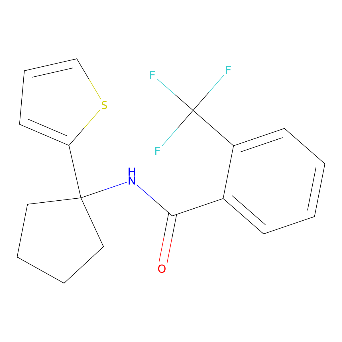 N-(1-(thiophen-2-yl)cyclopentyl)-2-(trifluoromethyl)benzamide molecular structure, CAS 2034331-34-3