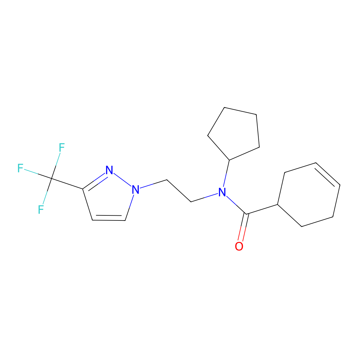 N-cyclopentyl-N-(2-(3-(trifluoromethyl)-1H-pyrazol-1-yl)ethyl)cyclohex-3-enecarboxamide molecular structure, CAS 2034331-36-5