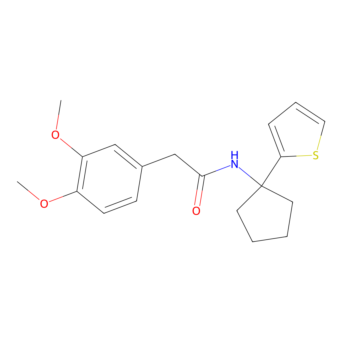 2-(3,4-dimethoxyphenyl)-N-(1-(thiophen-2-yl)cyclopentyl)acetamide molecular structure, CAS 2034331-40-1