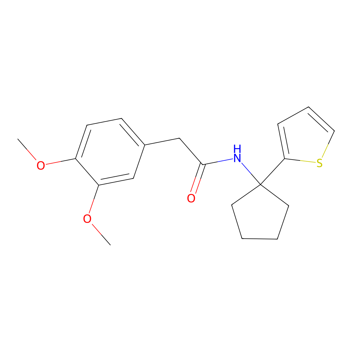 2-(3,4-dimethoxyphenyl)-N-(1-(thiophen-2-yl)cyclopentyl)acetamide molecular structure, CAS 2034331-40-1