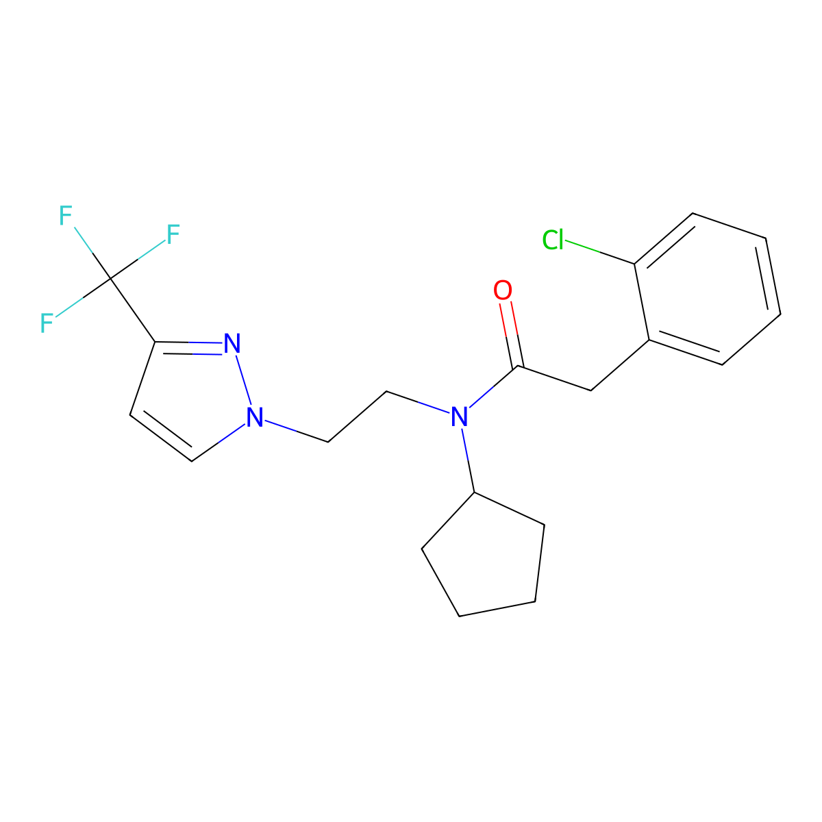 2-(2-chlorophenyl)-N-cyclopentyl-N-{2-[3-(trifluoromethyl)-1H-pyrazol-1-yl]ethyl}acetamide molecular structure, CAS 2034331-44-5