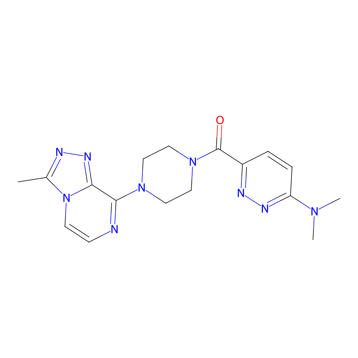 N,N-dimethyl-6-(4-{3-methyl-[1,2,4]triazolo[4,3-a]pyrazin-8-yl}piperazine-1-carbonyl)pyridazin-3-amine molecular structure, CAS 2034331-46-7