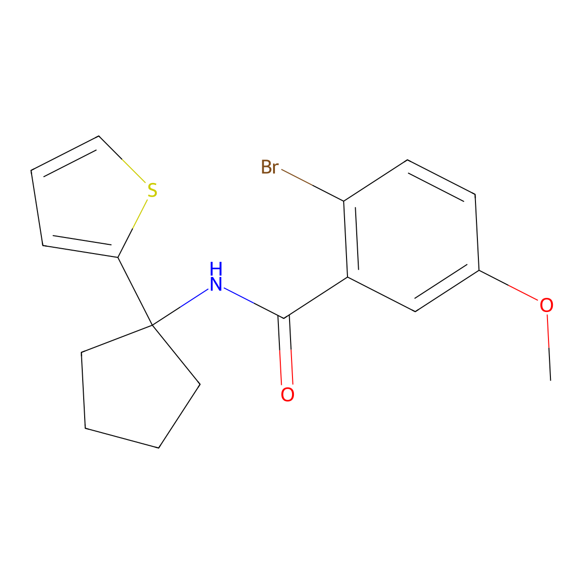 2-bromo-5-methoxy-N-(1-(thiophen-2-yl)cyclopentyl)benzamide molecular structure, CAS 2034331-47-8