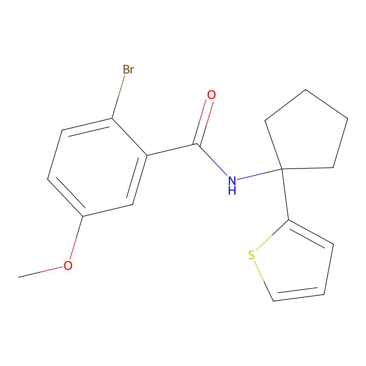 2-bromo-5-methoxy-N-(1-(thiophen-2-yl)cyclopentyl)benzamide molecular structure, CAS 2034331-47-8