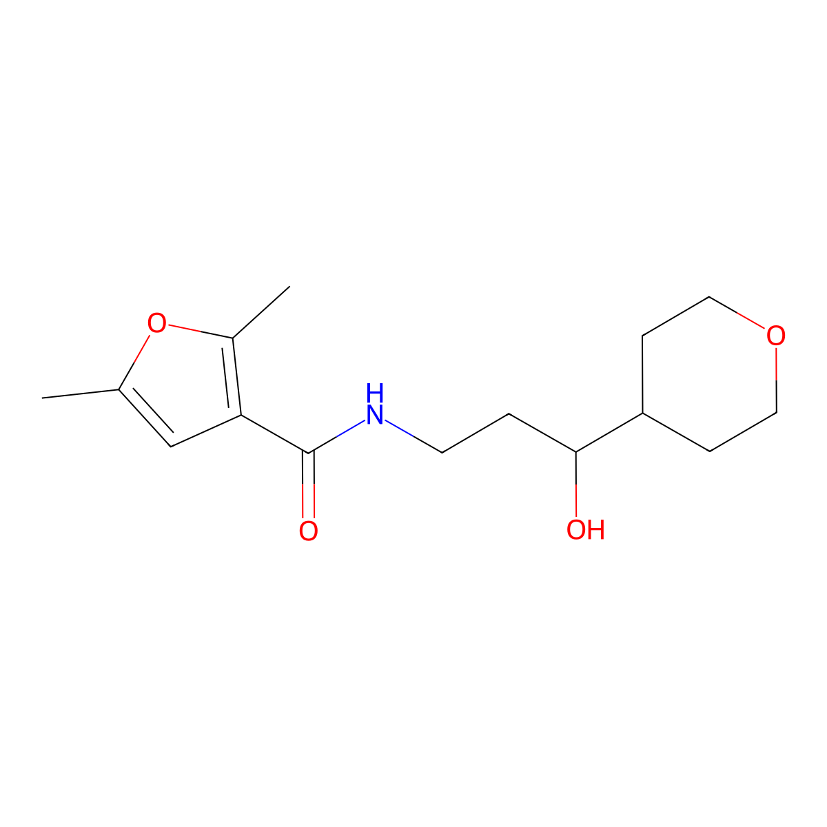N-[3-hydroxy-3-(oxan-4-yl)propyl]-2,5-dimethylfuran-3-carboxamide molecular structure, CAS 2034331-51-4