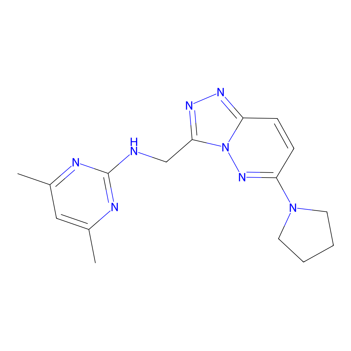 4,6-dimethyl-N-((6-(pyrrolidin-1-yl)-[1,2,4]triazolo[4,3-b]pyridazin-3-yl)methyl)pyrimidin-2-amine molecular structure, CAS 2034331-55-8
