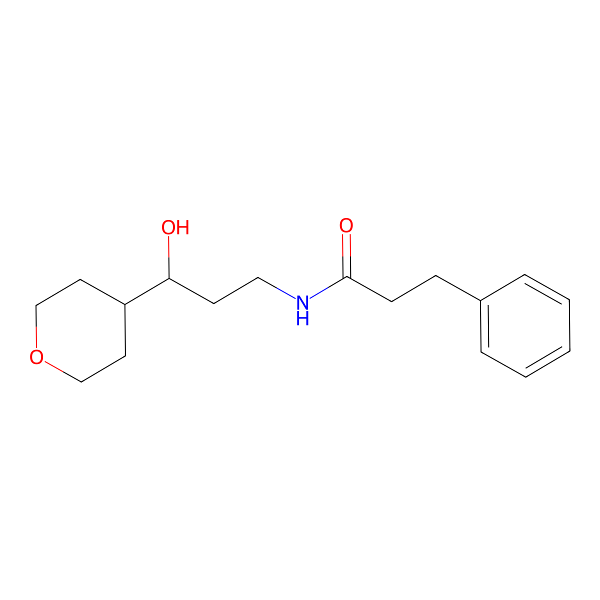 N-[3-hydroxy-3-(oxan-4-yl)propyl]-3-phenylpropanamide molecular structure, CAS 2034331-56-9