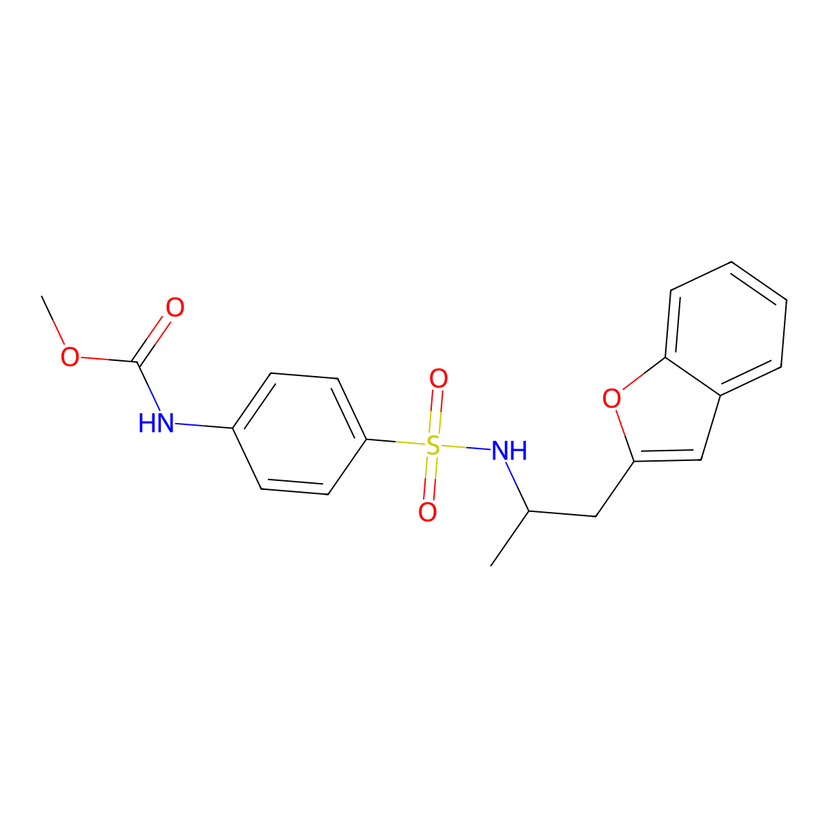 methyl (4-(N-(1-(benzofuran-2-yl)propan-2-yl)sulfamoyl)phenyl)carbamate molecular structure, CAS 2034331-64-9