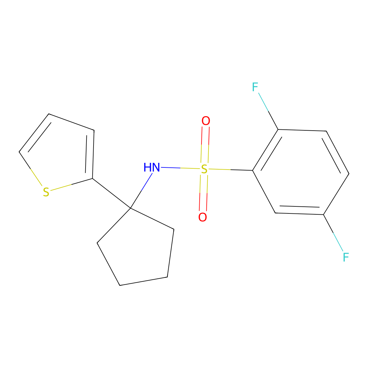 2,5-difluoro-N-(1-(thiophen-2-yl)cyclopentyl)benzenesulfonamide molecular structure, CAS 2034331-65-0