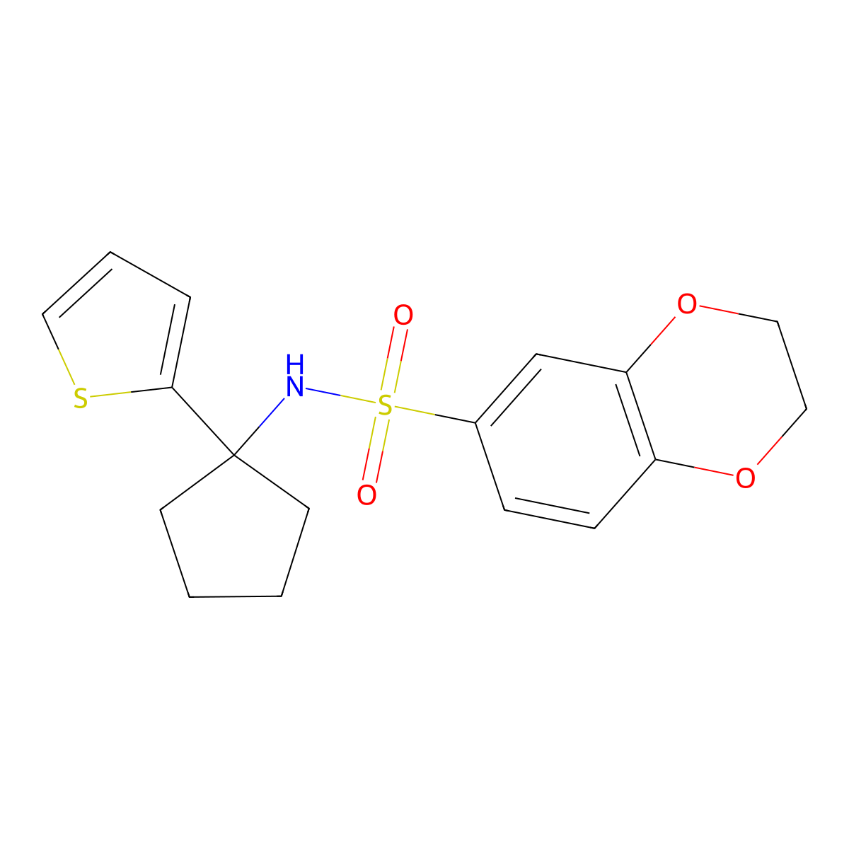 N-(1-(thiophen-2-yl)cyclopentyl)-2,3-dihydrobenzo[b][1,4]dioxine-6-sulfonamide molecular structure, CAS 2034331-77-4