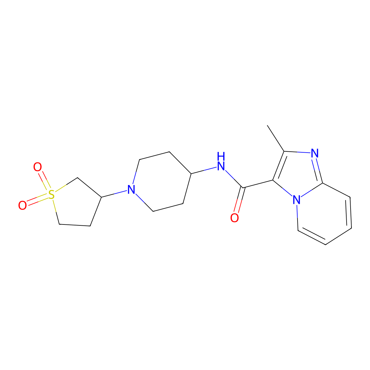 N-(1-(1,1-dioxidotetrahydrothiophen-3-yl)piperidin-4-yl)-2-methylimidazo[1,2-a]pyridine-3-carboxamide molecular structure, CAS 2034331-79-6