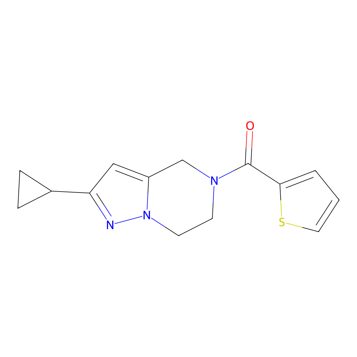 (2-cyclopropyl-6,7-dihydropyrazolo[1,5-a]pyrazin-5(4H)-yl)(thiophen-2-yl)methanone molecular structure, CAS 2034331-80-9