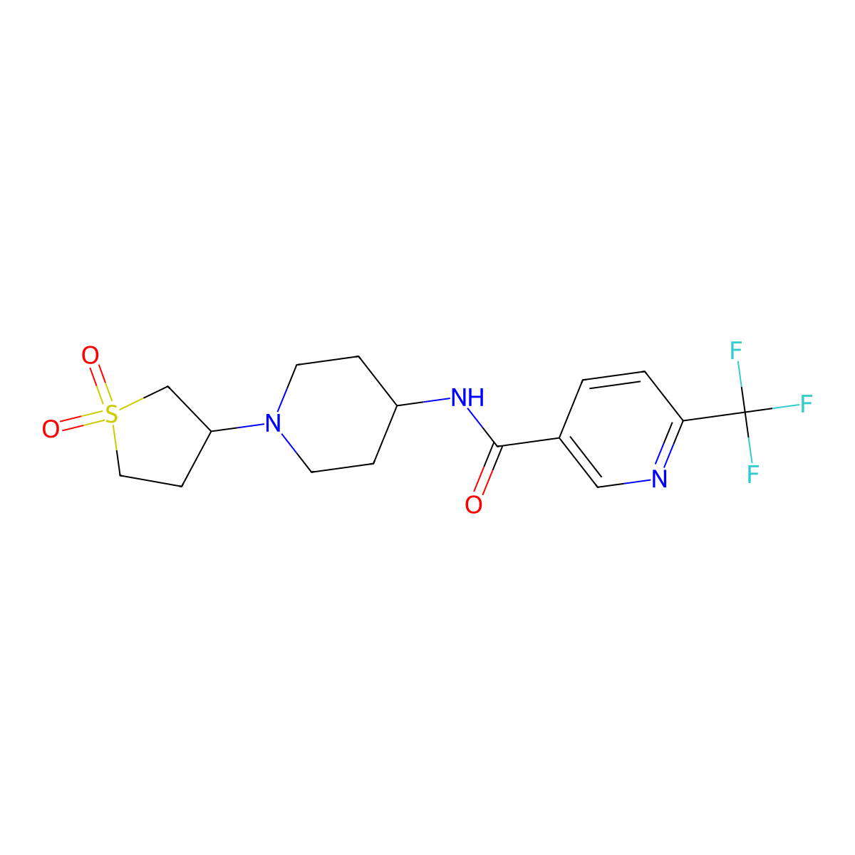 N-(1-(1,1-dioxidotetrahydrothiophen-3-yl)piperidin-4-yl)-6-(trifluoromethyl)nicotinamide molecular structure, CAS 2034331-85-4