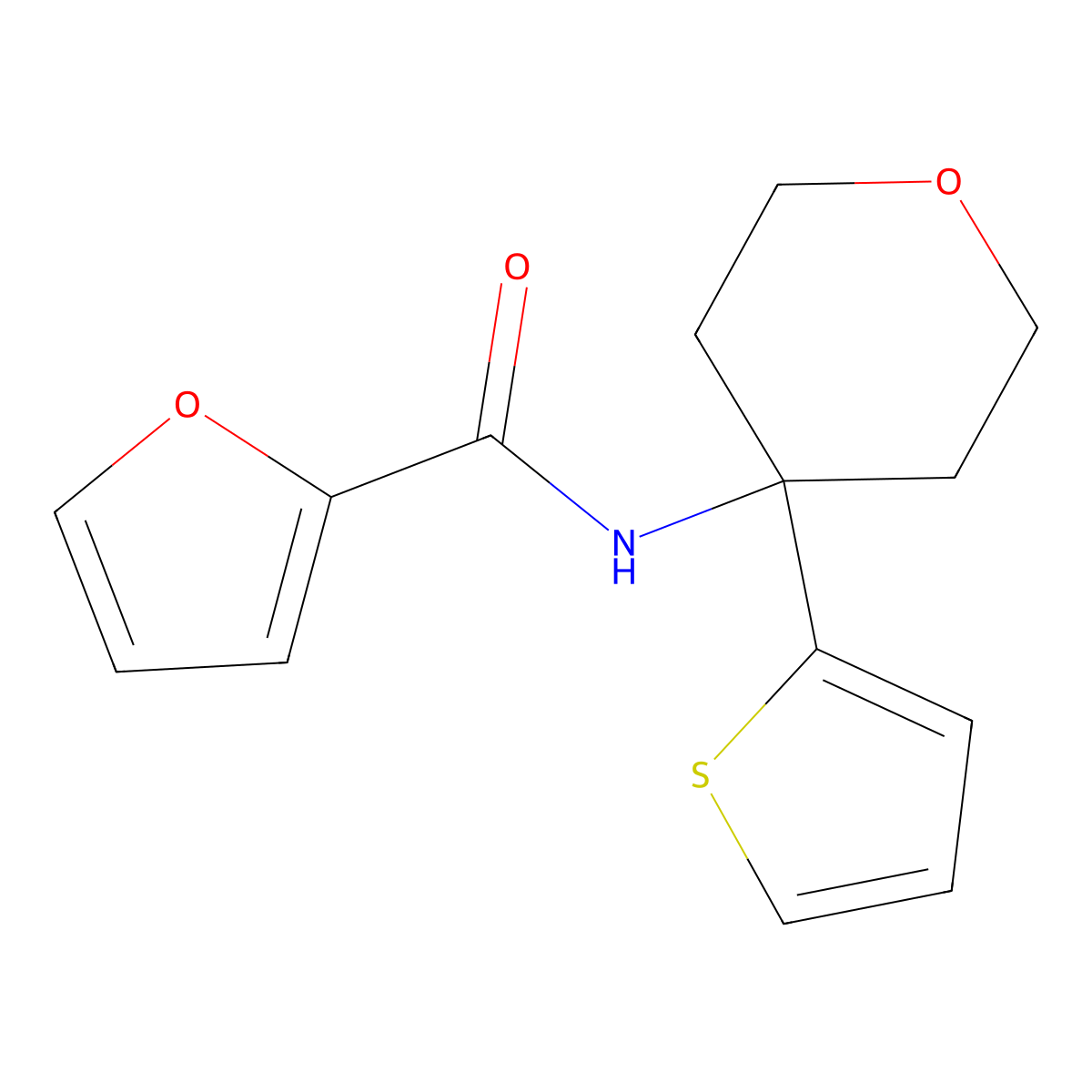 N-(4-(thiophen-2-yl)tetrahydro-2H-pyran-4-yl)furan-2-carboxamide molecular structure, CAS 2034331-86-5