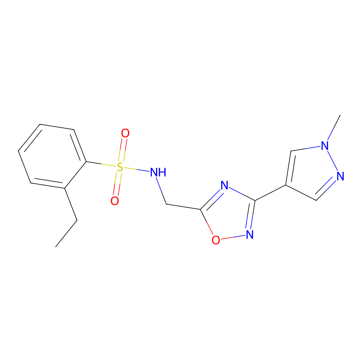 2-ethyl-N-((3-(1-methyl-1H-pyrazol-4-yl)-1,2,4-oxadiazol-5-yl)methyl)benzenesulfonamide molecular structure, CAS 2034331-87-6