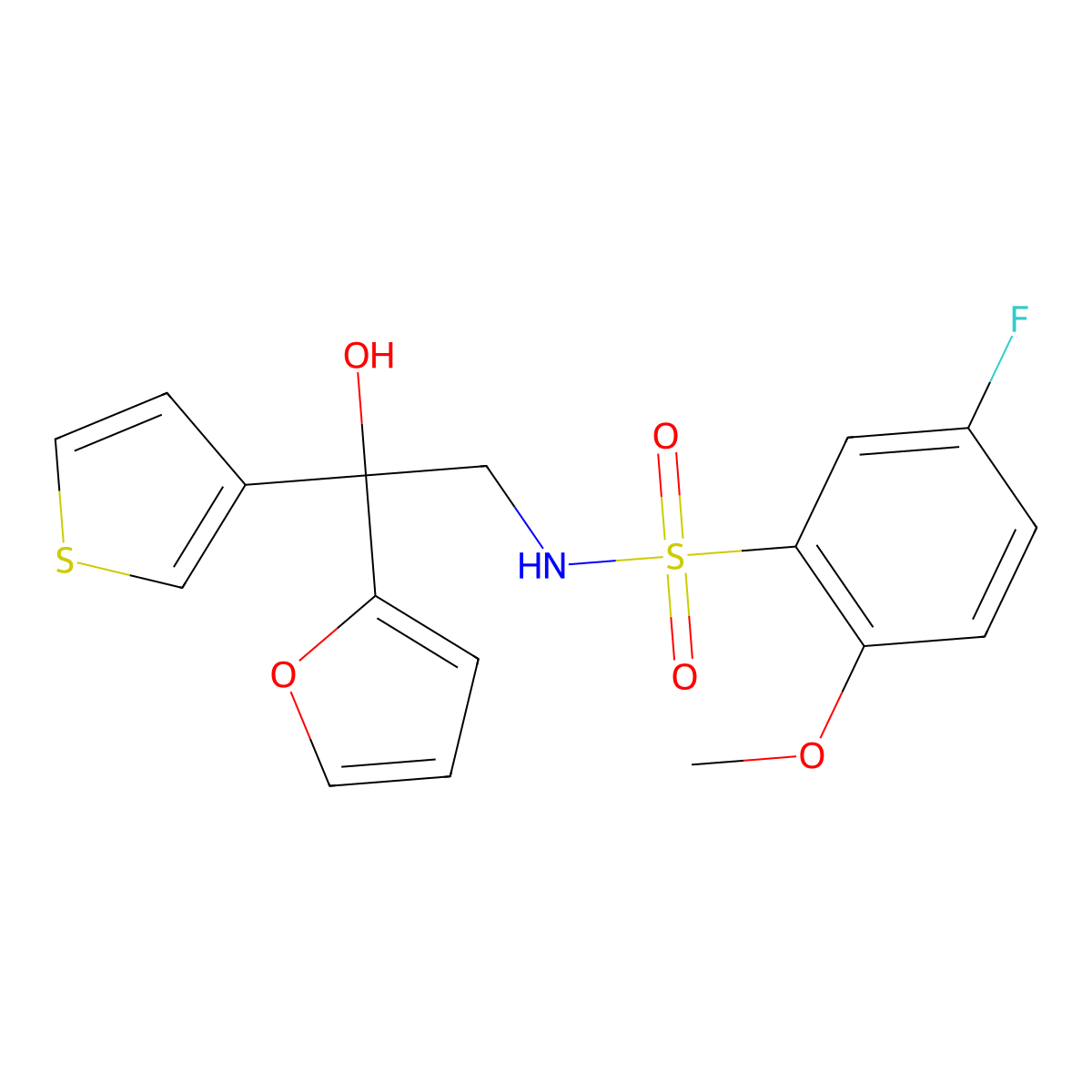 5-fluoro-N-(2-(furan-2-yl)-2-hydroxy-2-(thiophen-3-yl)ethyl)-2-methoxybenzenesulfonamide molecular structure, CAS 2034331-89-8