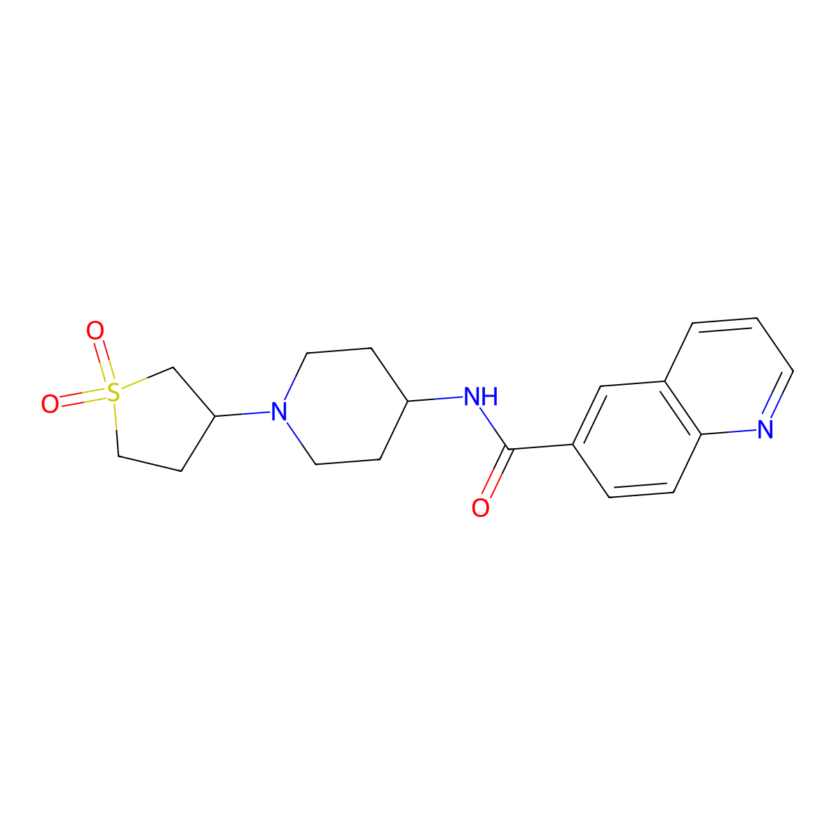 N-(1-(1,1-dioxidotetrahydrothiophen-3-yl)piperidin-4-yl)quinoline-6-carboxamide molecular structure, CAS 2034331-91-2