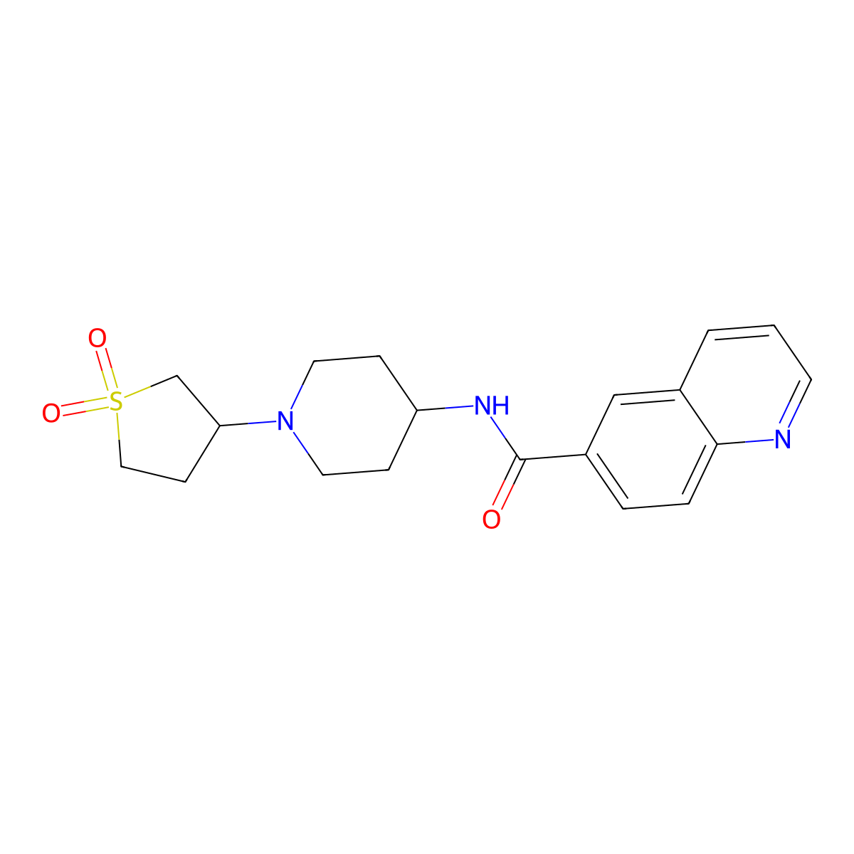 N-(1-(1,1-dioxidotetrahydrothiophen-3-yl)piperidin-4-yl)quinoline-6-carboxamide molecular structure, CAS 2034331-91-2