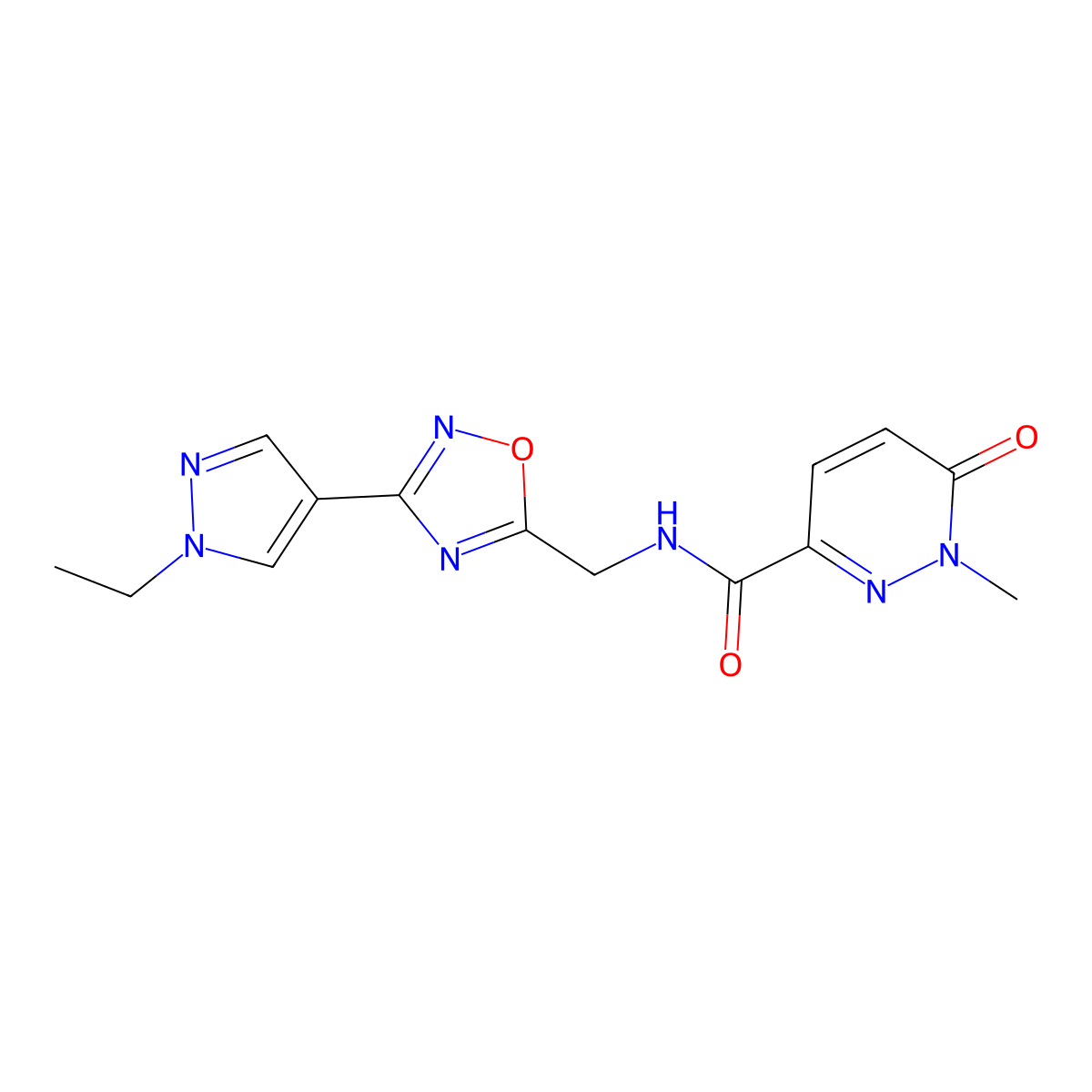 N-{[3-(1-ethyl-1H-pyrazol-4-yl)-1,2,4-oxadiazol-5-yl]methyl}-1-methyl-6-oxo-1,6-dihydropyridazine-3-carboxamide molecular structure, CAS 2034331-93-4