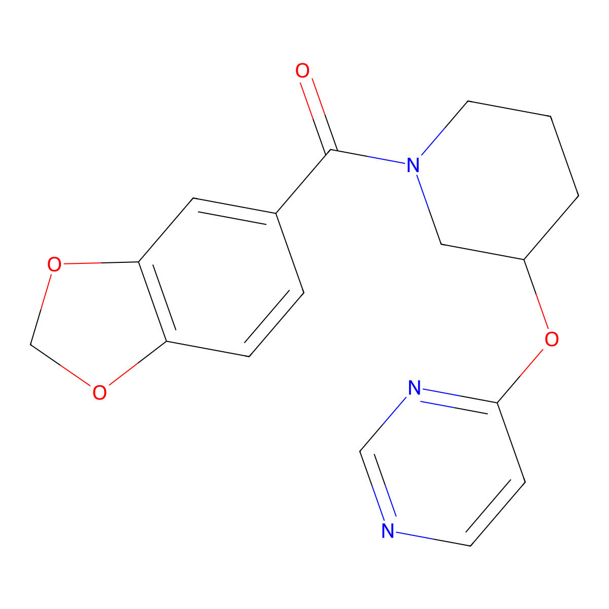 Benzo[d][1,3]dioxol-5-yl(3-(pyrimidin-4-yloxy)piperidin-1-yl)methanone molecular structure, CAS 2034331-95-6