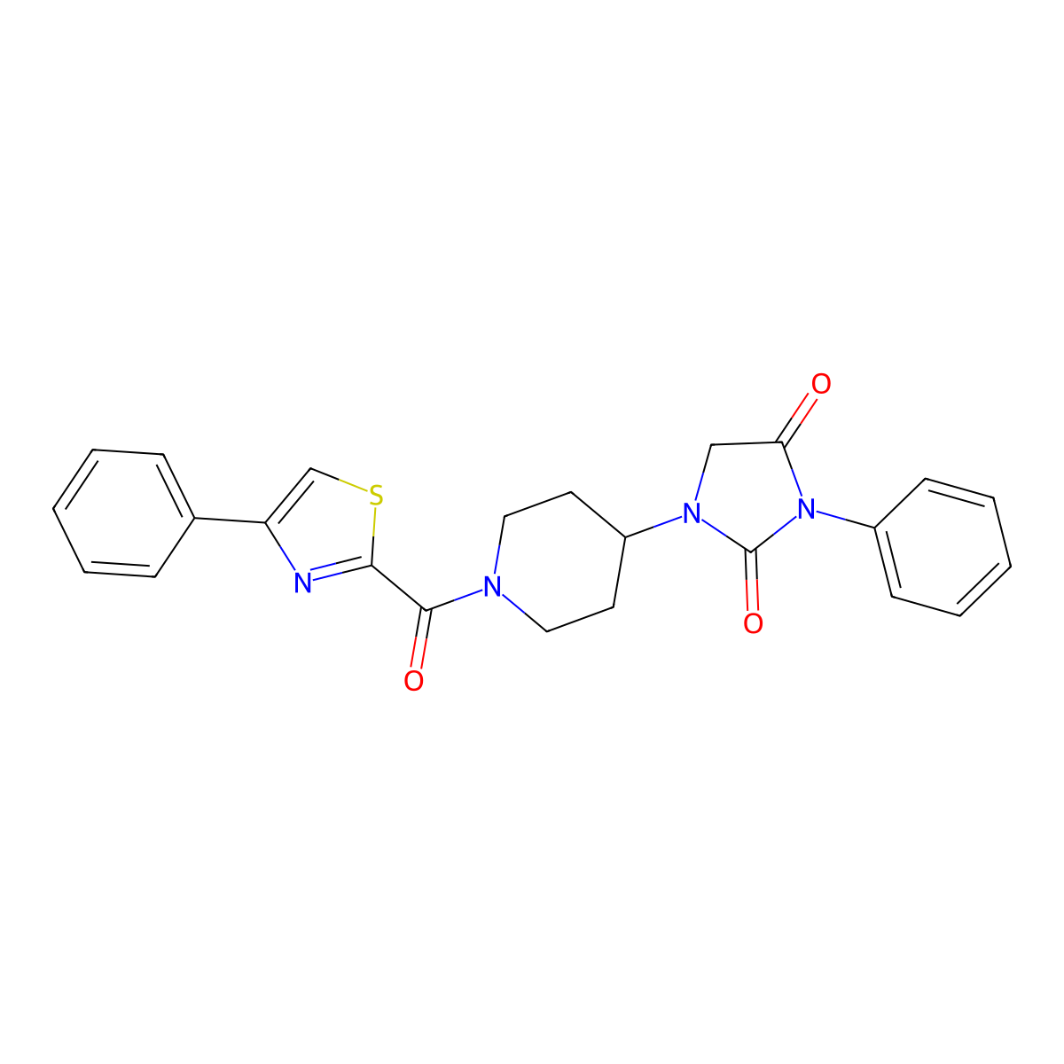 3-Phenyl-1-(1-(4-phenylthiazole-2-carbonyl)piperidin-4-yl)imidazolidine-2,4-dione molecular structure, CAS 2034331-96-7