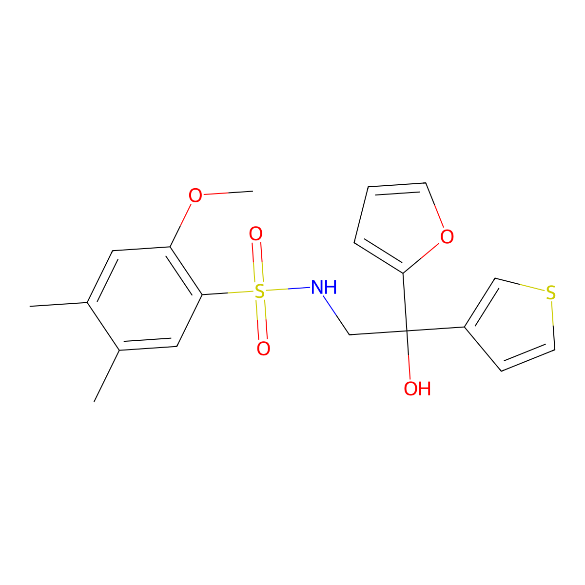 N-(2-(furan-2-yl)-2-hydroxy-2-(thiophen-3-yl)ethyl)-2-methoxy-4,5-dimethylbenzenesulfonamide molecular structure, CAS 2034331-97-8