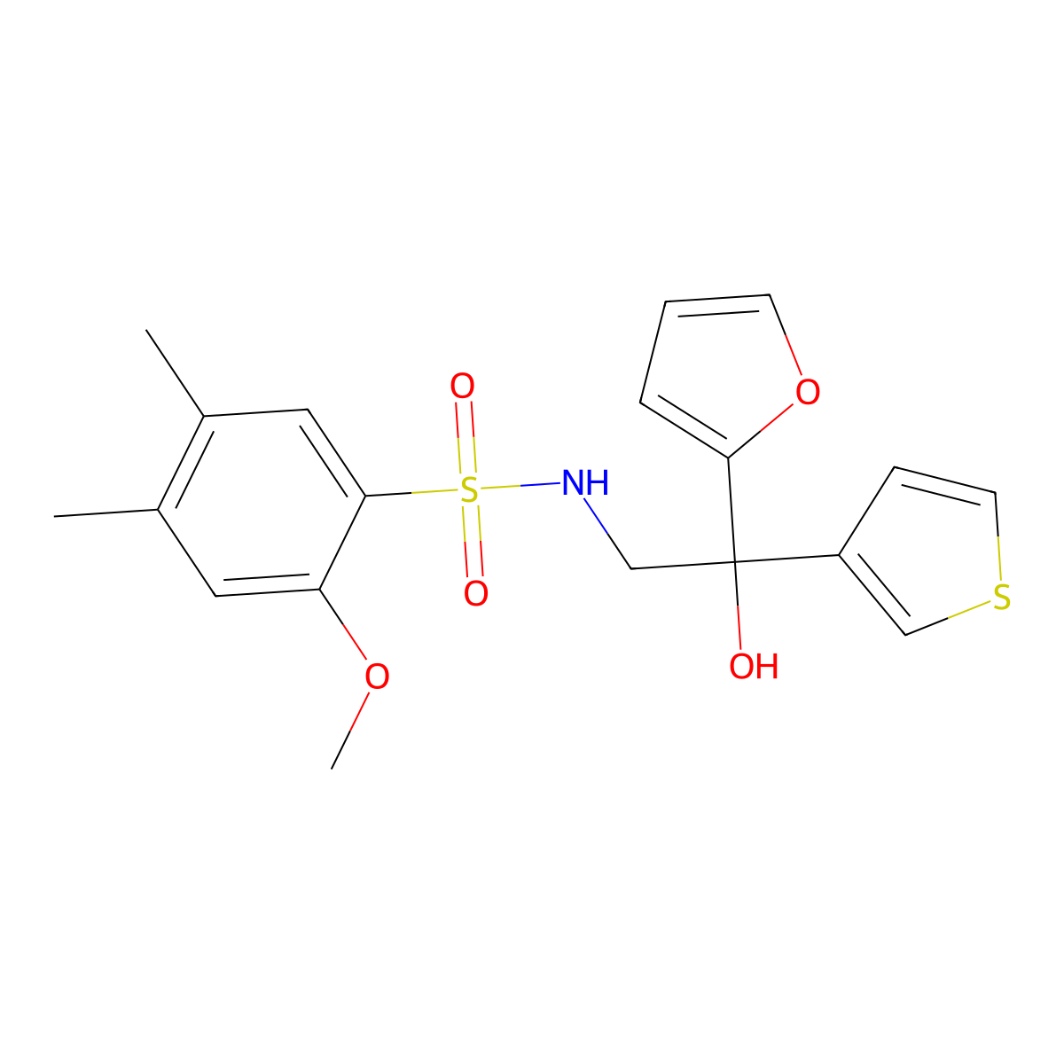 N-(2-(furan-2-yl)-2-hydroxy-2-(thiophen-3-yl)ethyl)-2-methoxy-4,5-dimethylbenzenesulfonamide molecular structure, CAS 2034331-97-8