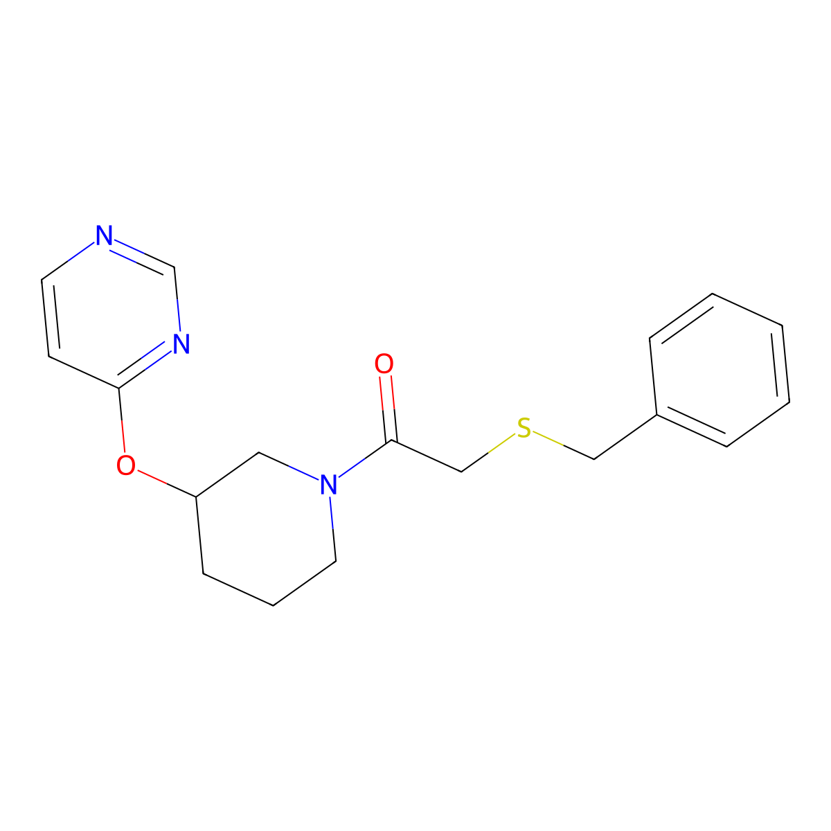 2-(Benzylthio)-1-(3-(pyrimidin-4-yloxy)piperidin-1-yl)ethanone molecular structure, CAS 2034332-00-6
