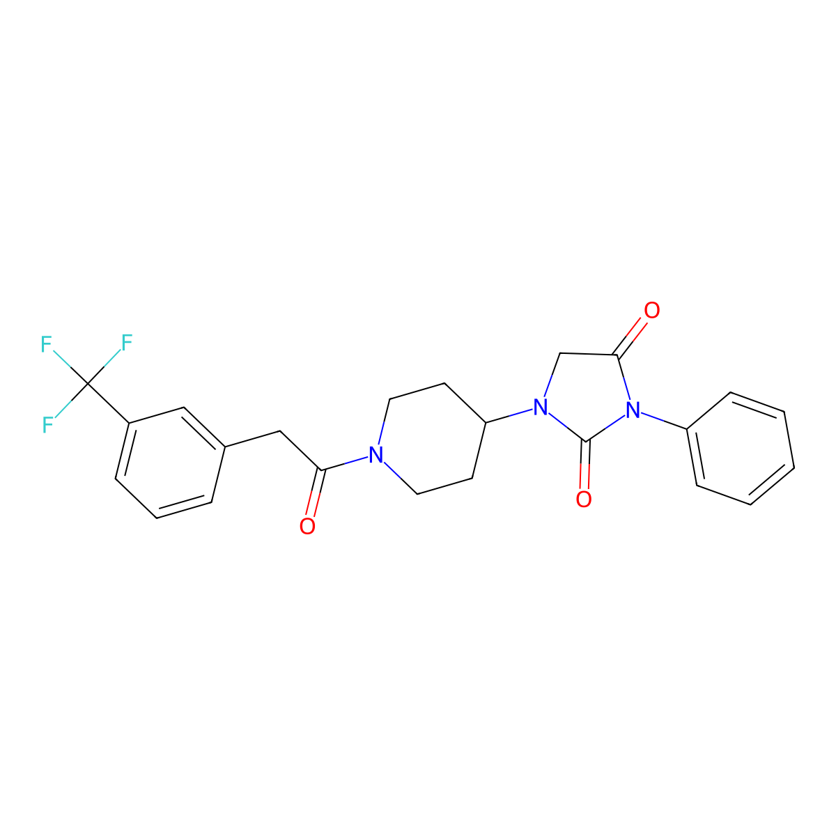 3-Phenyl-1-(1-(2-(3-(trifluoromethyl)phenyl)acetyl)piperidin-4-yl)imidazolidine-2,4-dione molecular structure, CAS 2034332-01-7