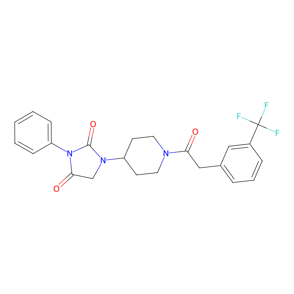 3-Phenyl-1-(1-(2-(3-(trifluoromethyl)phenyl)acetyl)piperidin-4-yl)imidazolidine-2,4-dione molecular structure, CAS 2034332-01-7
