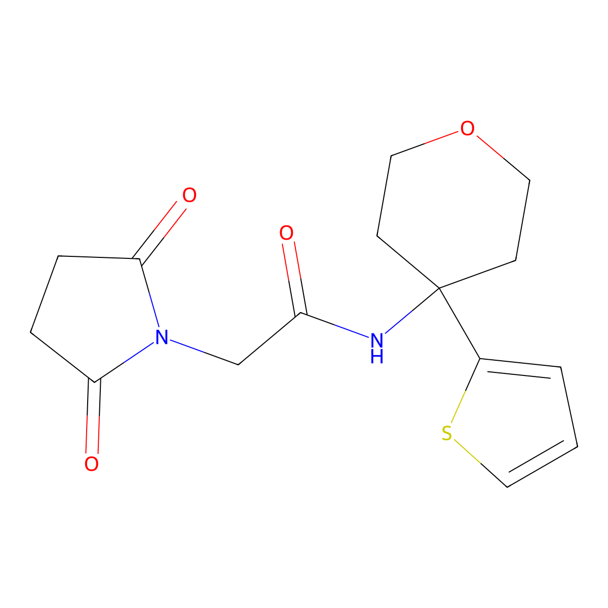 2-(2,5-dioxopyrrolidin-1-yl)-N-(4-(thiophen-2-yl)tetrahydro-2H-pyran-4-yl)acetamide molecular structure, CAS 2034332-02-8