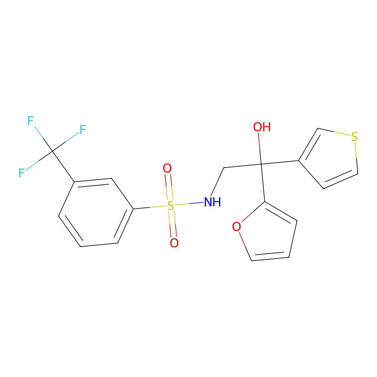 N-(2-(furan-2-yl)-2-hydroxy-2-(thiophen-3-yl)ethyl)-3-(trifluoromethyl)benzenesulfonamide molecular structure, CAS 2034332-05-1