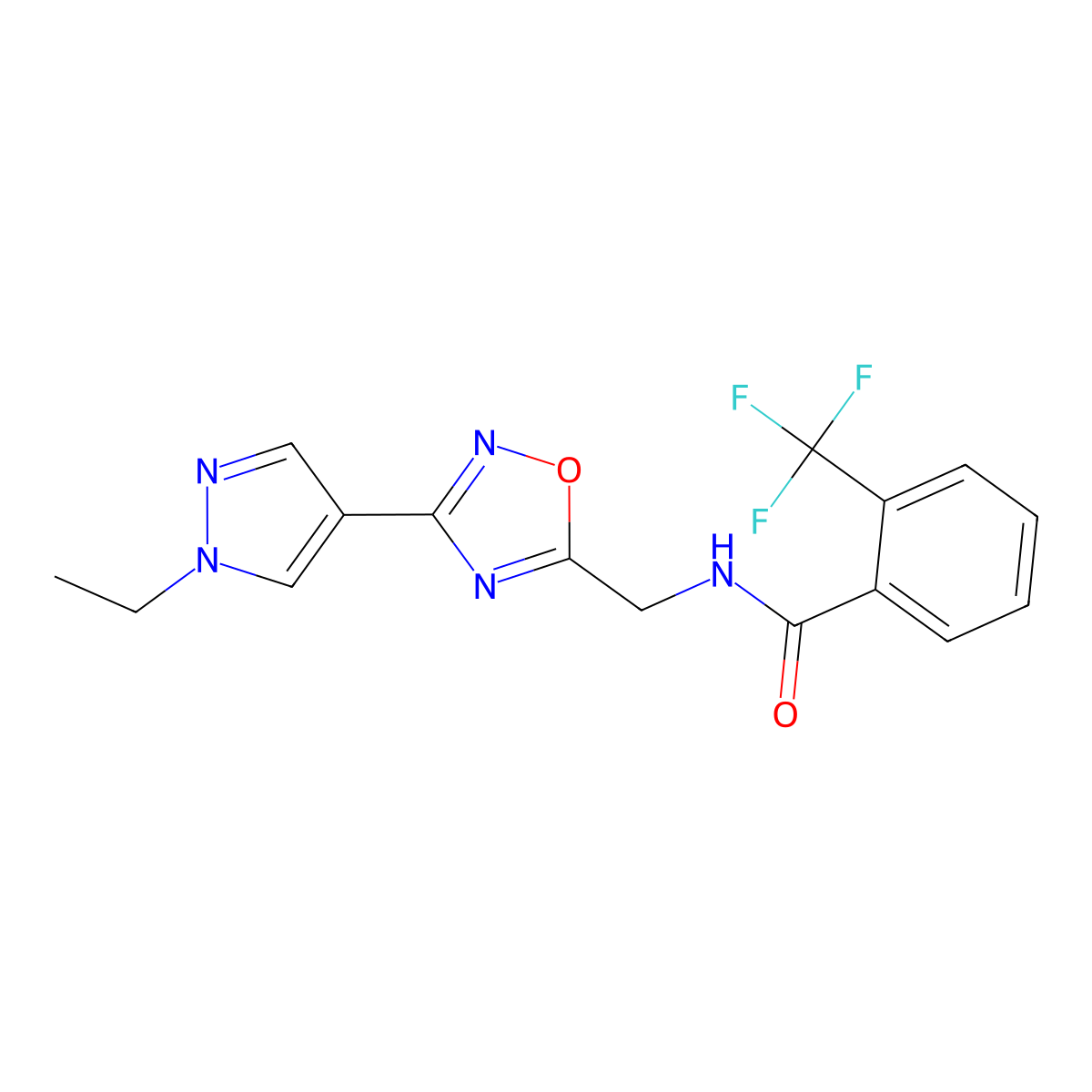 N-((3-(1-ethyl-1H-pyrazol-4-yl)-1,2,4-oxadiazol-5-yl)methyl)-2-(trifluoromethyl)benzamide molecular structure, CAS 2034332-10-8