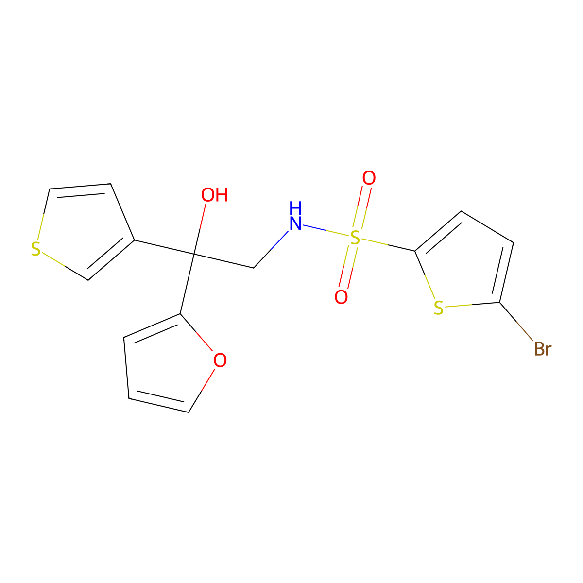 5-bromo-N-(2-(furan-2-yl)-2-hydroxy-2-(thiophen-3-yl)ethyl)thiophene-2-sulfonamide molecular structure, CAS 2034332-13-1