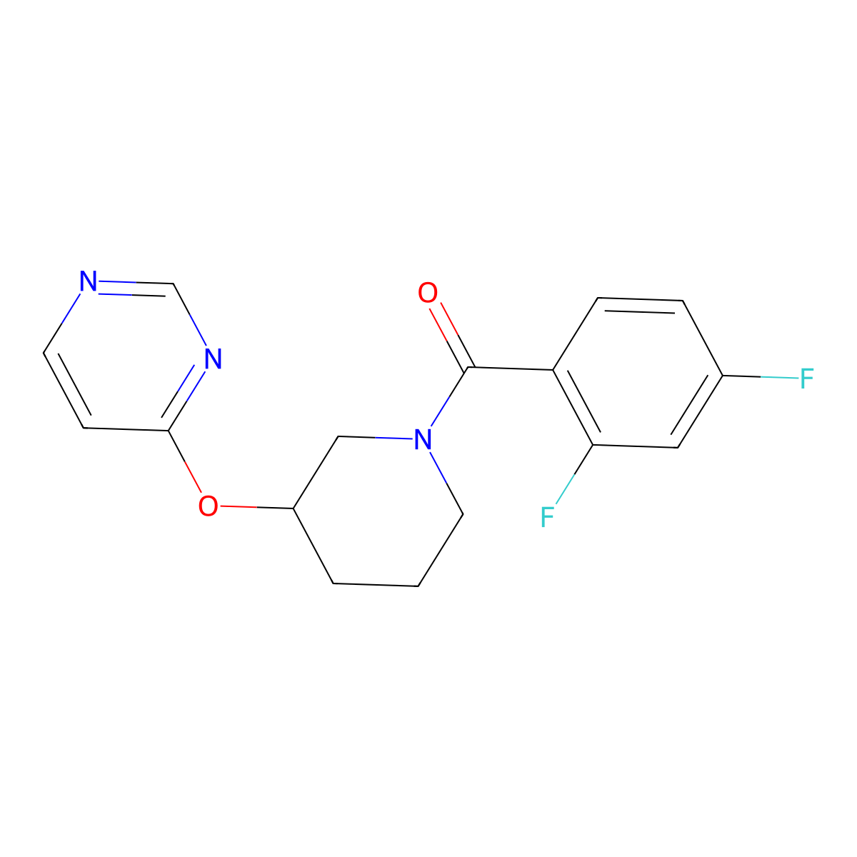 (2,4-Difluorophenyl)(3-(pyrimidin-4-yloxy)piperidin-1-yl)methanone molecular structure, CAS 2034332-22-2
