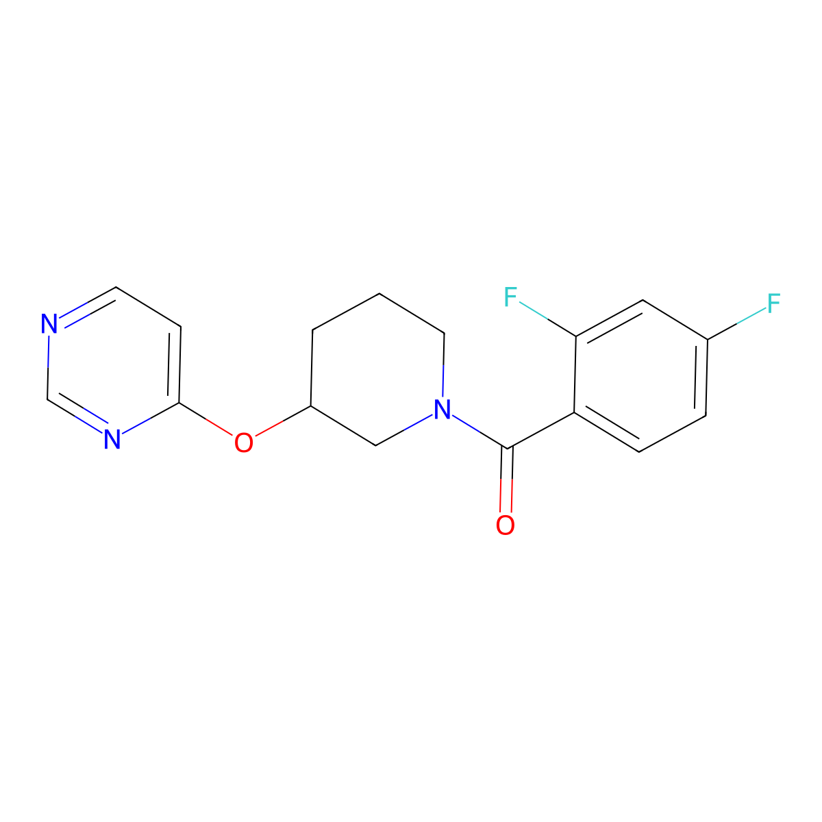 (2,4-Difluorophenyl)(3-(pyrimidin-4-yloxy)piperidin-1-yl)methanone molecular structure, CAS 2034332-22-2