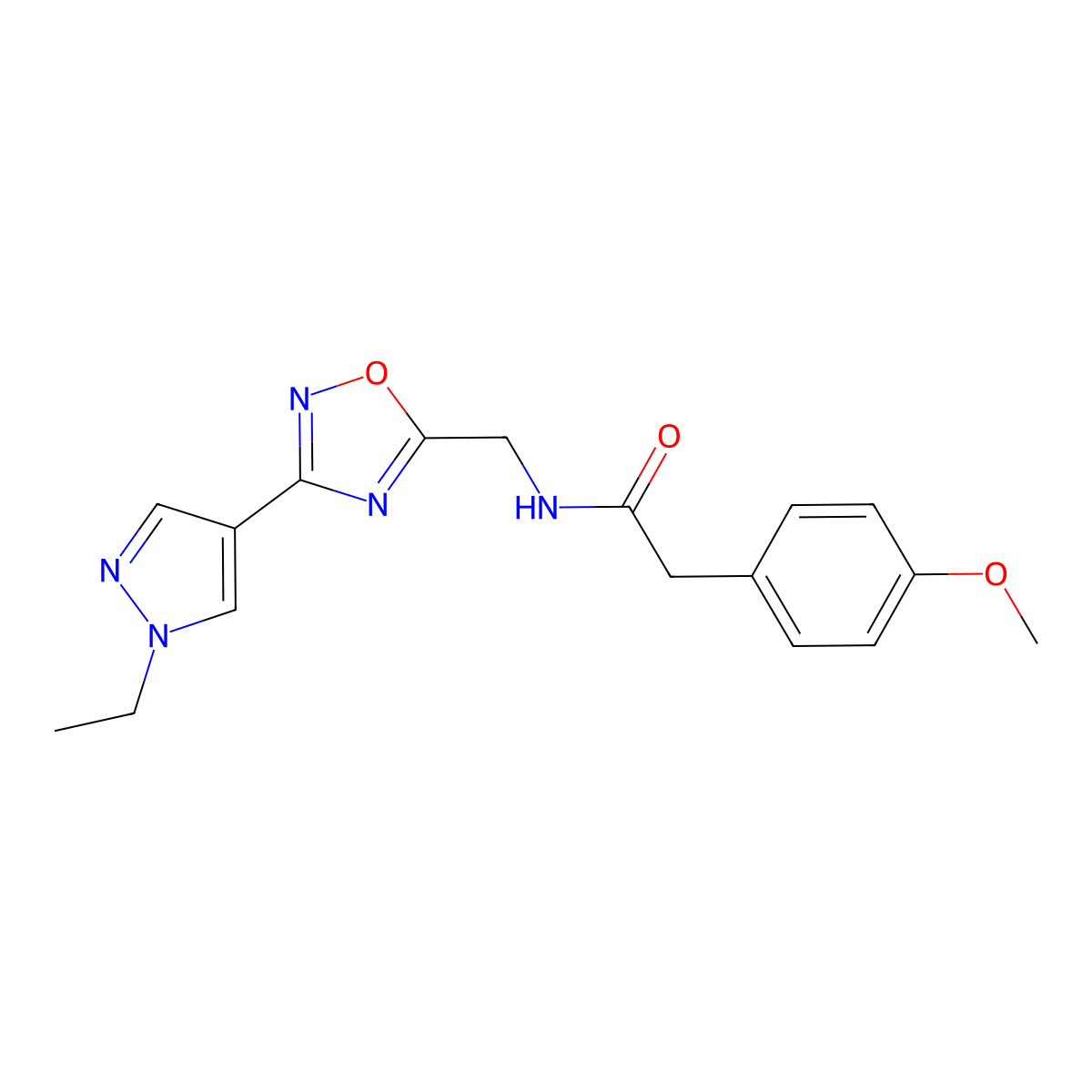 N-{[3-(1-ethyl-1H-pyrazol-4-yl)-1,2,4-oxadiazol-5-yl]methyl}-2-(4-methoxyphenyl)acetamide molecular structure, CAS 2034332-24-4
