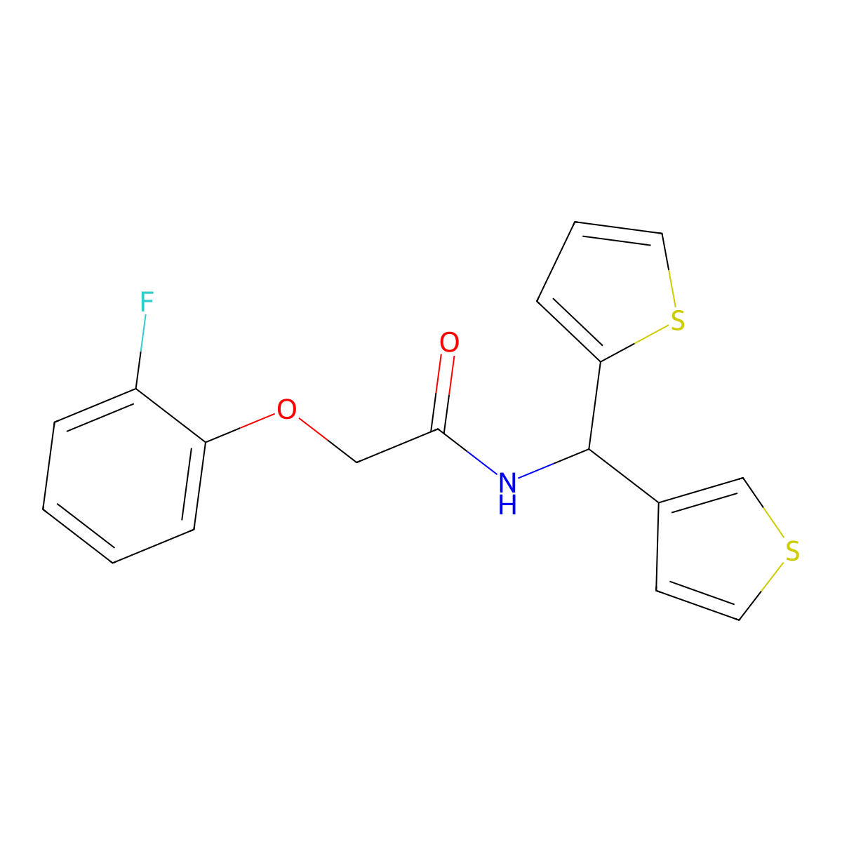 2-(2-fluorophenoxy)-N-(thiophen-2-yl(thiophen-3-yl)methyl)acetamide molecular structure, CAS 2034332-30-2