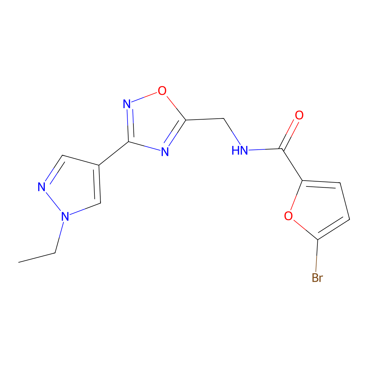 5-bromo-N-((3-(1-ethyl-1H-pyrazol-4-yl)-1,2,4-oxadiazol-5-yl)methyl)furan-2-carboxamide molecular structure, CAS 2034332-32-4