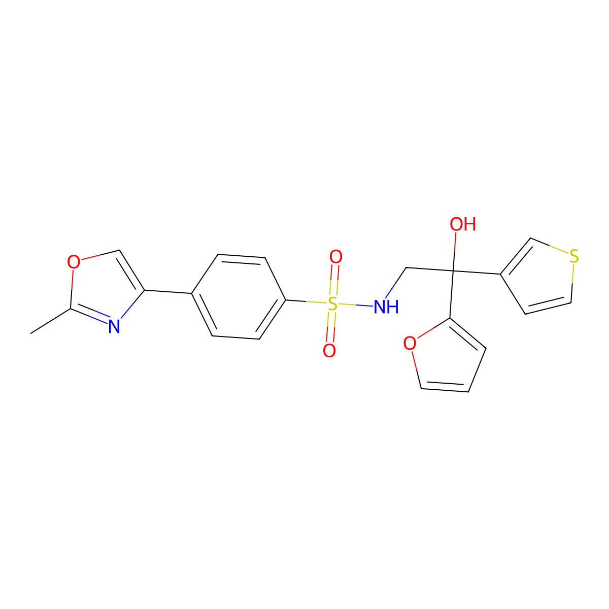 N-(2-(furan-2-yl)-2-hydroxy-2-(thiophen-3-yl)ethyl)-4-(2-methyloxazol-4-yl)benzenesulfonamide molecular structure, CAS 2034332-35-7
