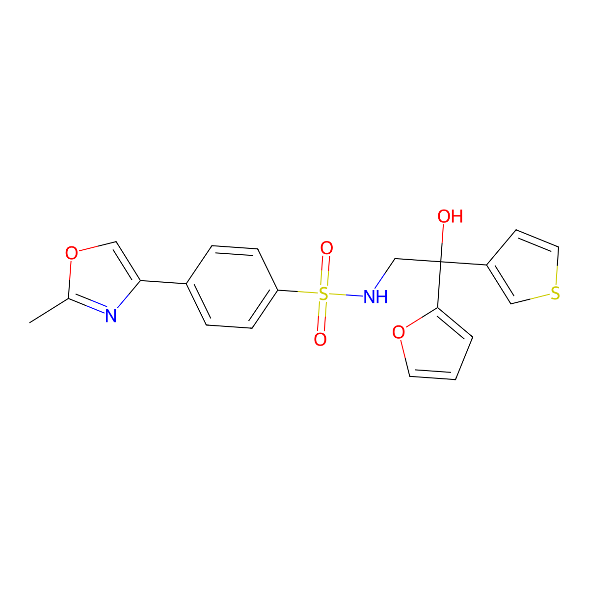 N-(2-(furan-2-yl)-2-hydroxy-2-(thiophen-3-yl)ethyl)-4-(2-methyloxazol-4-yl)benzenesulfonamide molecular structure, CAS 2034332-35-7