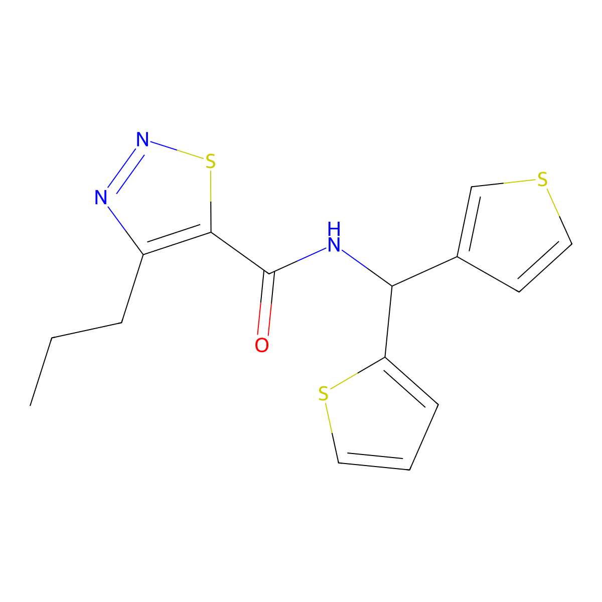 4-propyl-N-(thiophen-2-yl(thiophen-3-yl)methyl)-1,2,3-thiadiazole-5-carboxamide molecular structure, CAS 2034332-38-0